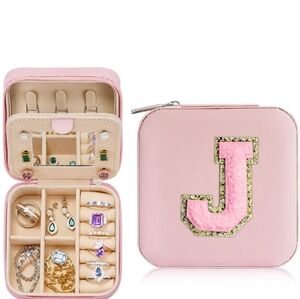 Pink Jewelry Travel Case with Initial J